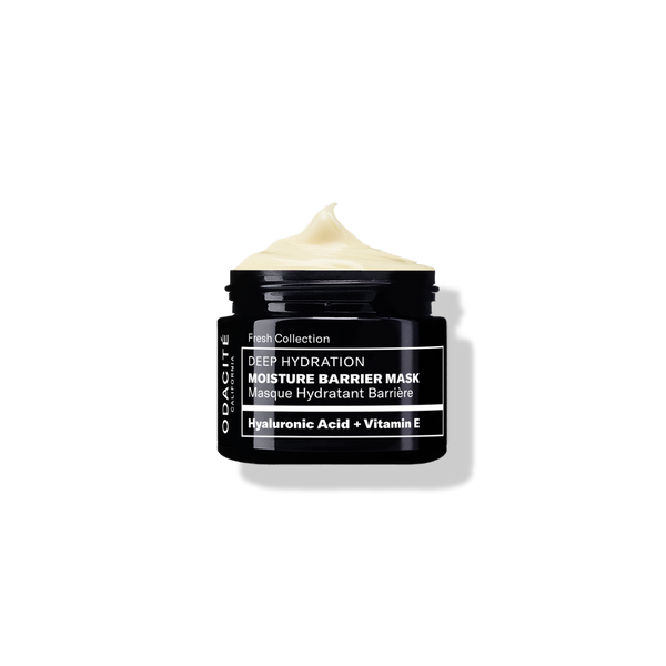 Odacité Deep Hydration Masque Sample in a black jar; labeled, with visible cream formula inside.
