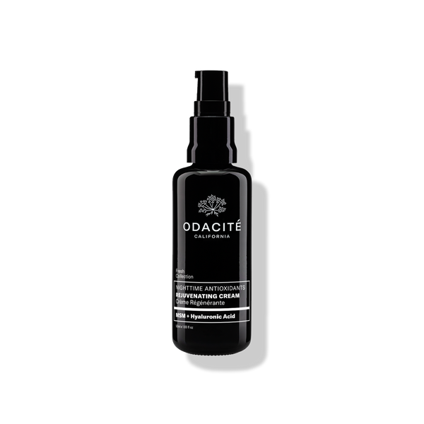 Black Odacite Night Time Antioxidants Rejuvenating Cream bottle with MSM + Hyaluronic Acid on a white background.