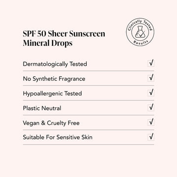 Gouttes minérales • Niacinamide + Thé vert • Écran solaire transparent SPF 50