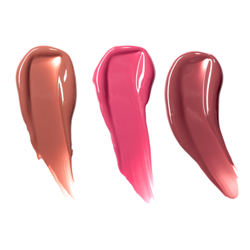 Odacité’s SPF 40 Nourishing Lip Serum Trio with nude, pink, and mauve lip serums in tube packaging.