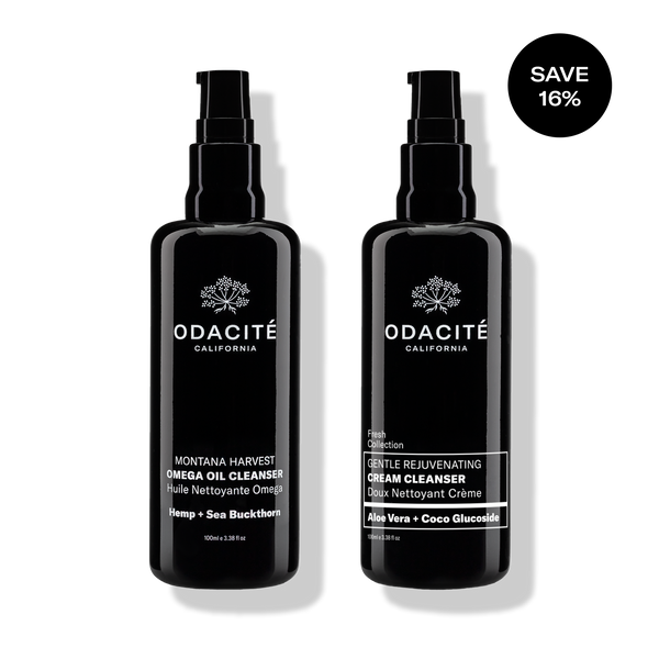Two Odacité Sensitive Skin Double Cleansing Set bottles side by side, "Save 16%" badge in top right corner.
