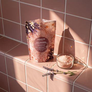 Odacite Soul Soothing Himalayan Crystal Salt, French Lavender, Neroli, and Patchouli Ayurvedic bath soak product.