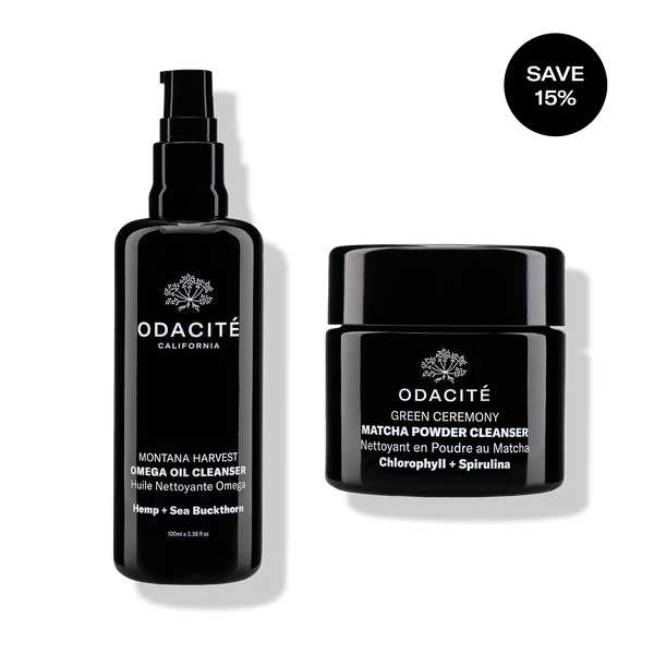 Odacité Uneven Skin Double Cleansing Set with a “Save 15%” label, displayed on a plain white background.